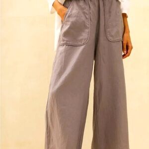 Grey wide leg linen pants